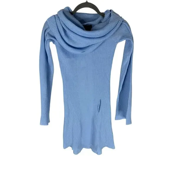 SEROYA Galli Mini Dress Ribbed Off The Shoulder Sexy Elegant Minimalist  Blue M